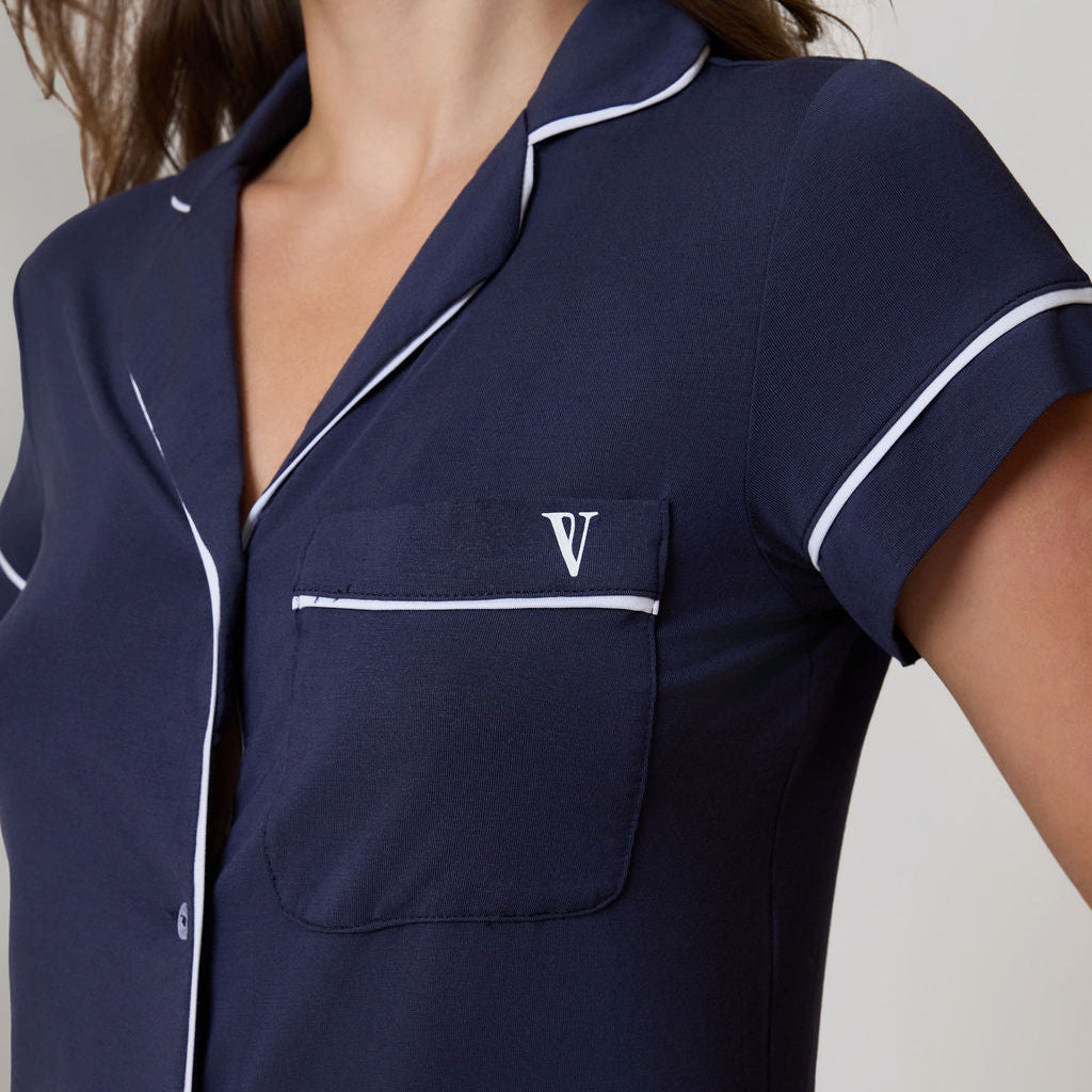 VELIN Lumen TENCEL Modal pyjama set in Midnight Navy, breathable sleepwear for menopause insomnia