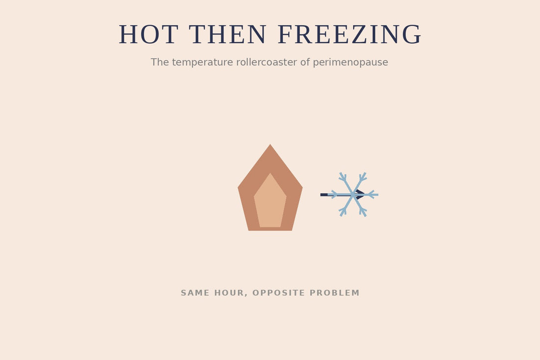 Illustration of a flame turning to a snowflake — the temperature rollercoaster of perimenopause